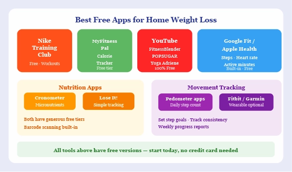 smartphone with fitness and nutrition apps displayed on screen representing digital tools for home weight loss tracking